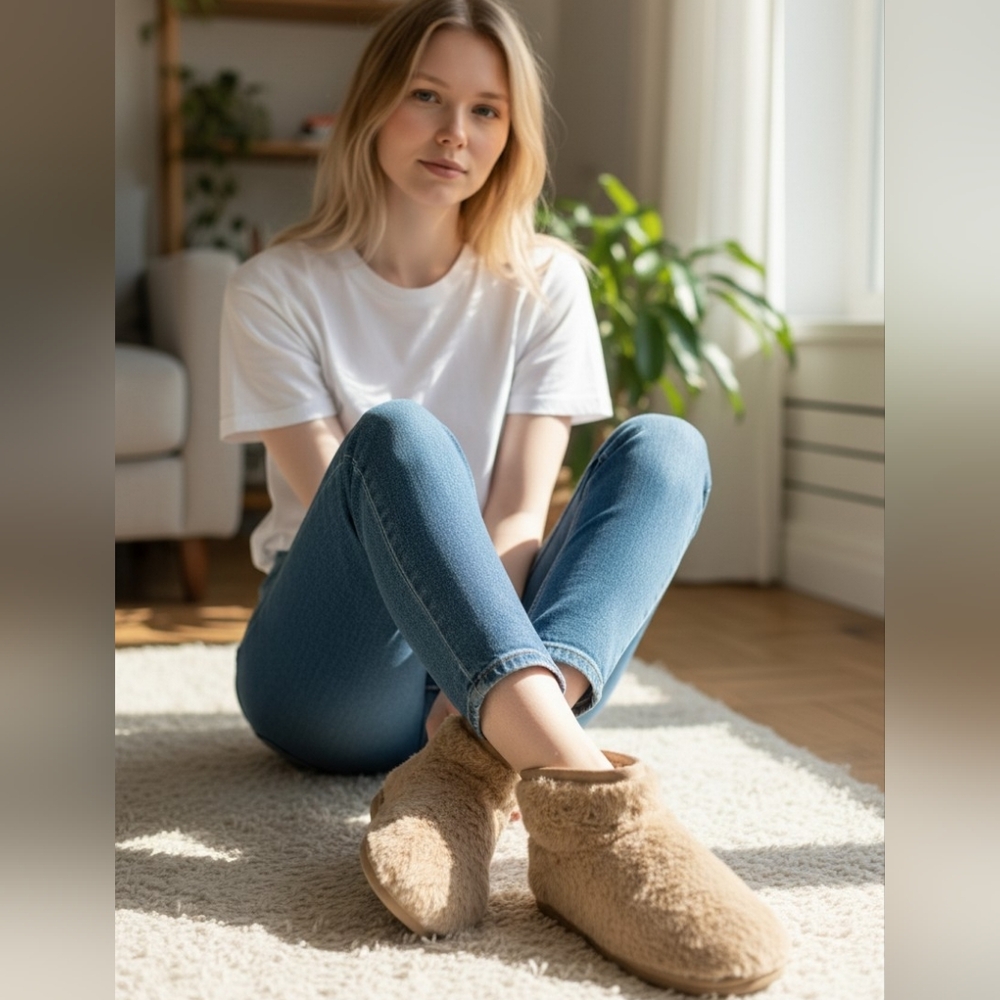 Arizona Jean Company Faux Fur Ankle Booties in Light Tan